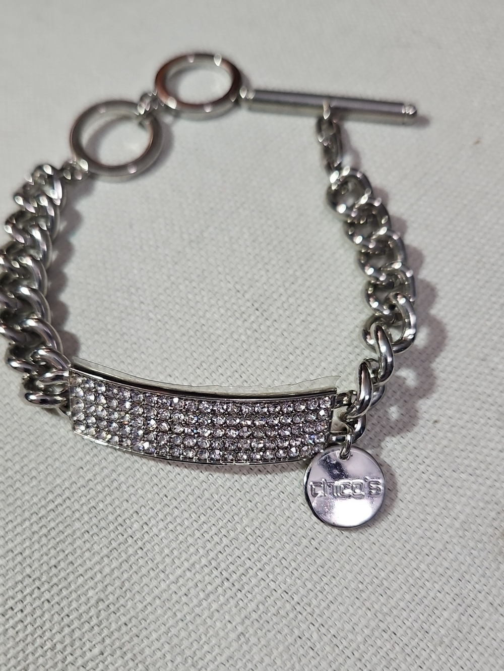 Chico's Silver Crystal Pavé Toggle Bracelet